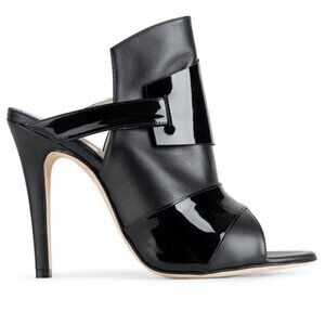 NEW CHRIS DONOVAN Made In Italy Leather Pegasi Heeled Mules in black 1225 18t9